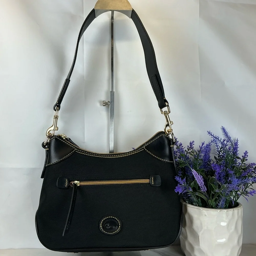 Dooney‎ & Bourke Hobo Black Nylon Shoulder Small Bag with Gold Details